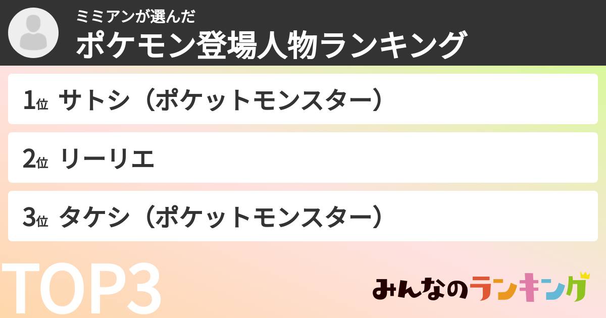 ミミアンさんの「ポケモン登場人物ランキング」