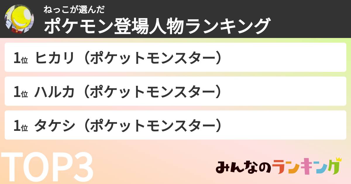 ねっこさんの「ポケモン登場人物ランキング」