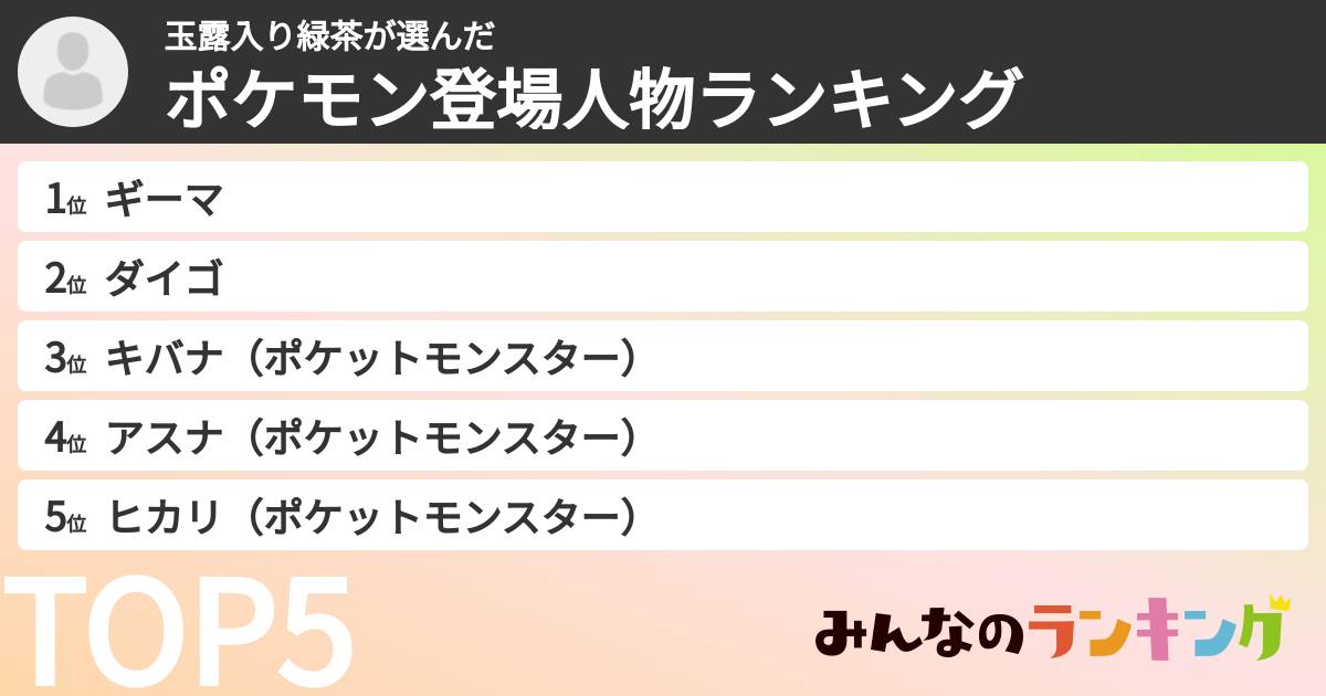 玉露入り緑茶さんの「ポケモン登場人物ランキング」