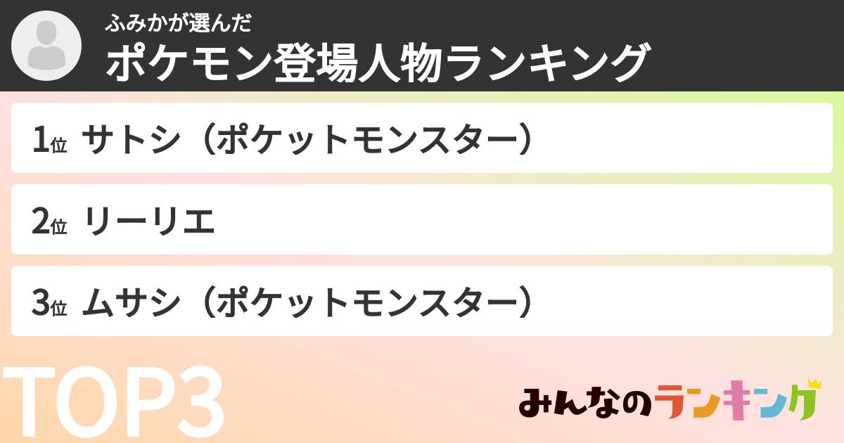 ふみかさんの「ポケモン登場人物ランキング」