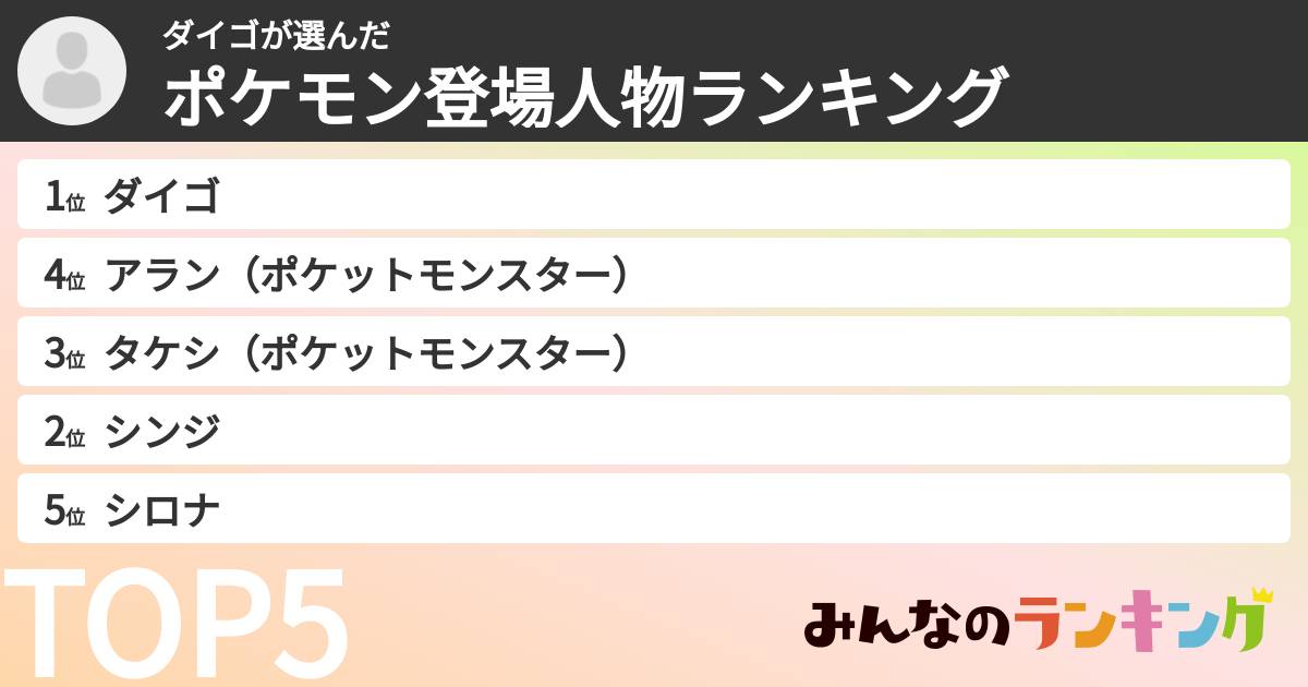 ダイゴさんの「ポケモン登場人物ランキング」