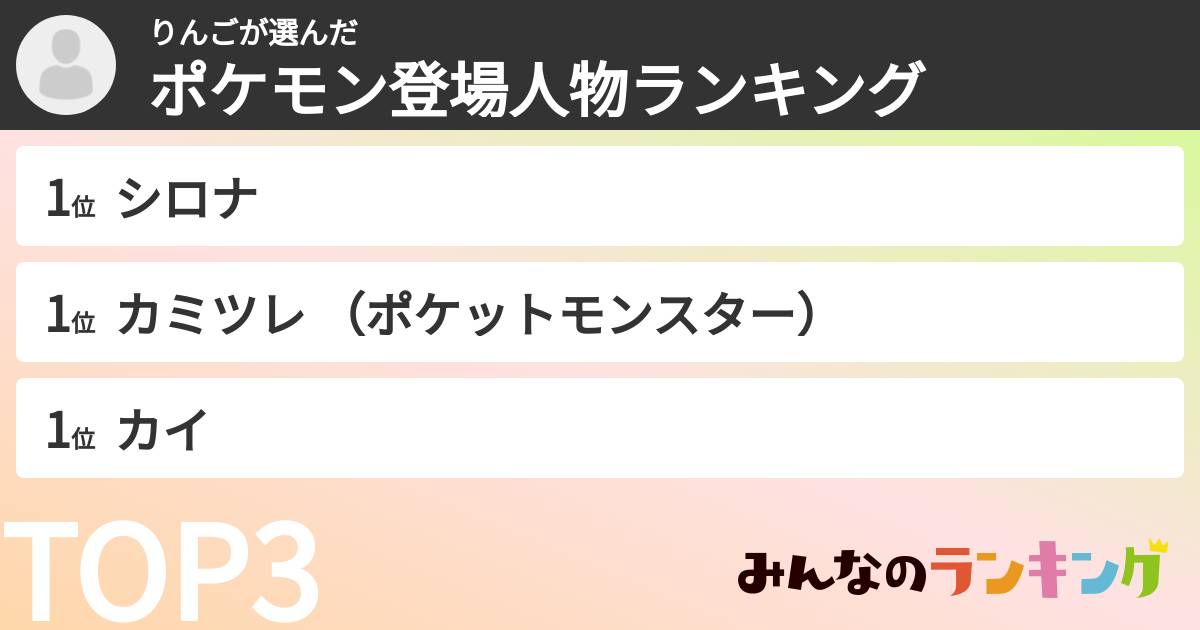 りんごさんの「ポケモン登場人物ランキング」