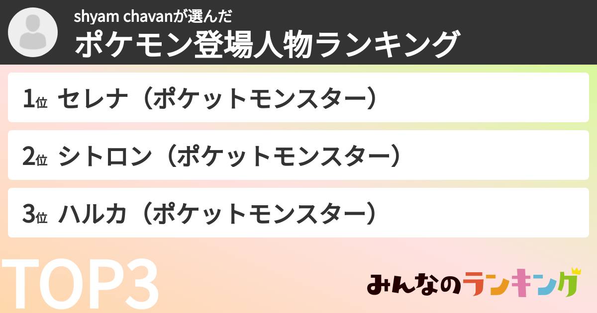 shyam chavanさんの「ポケモン登場人物ランキング」