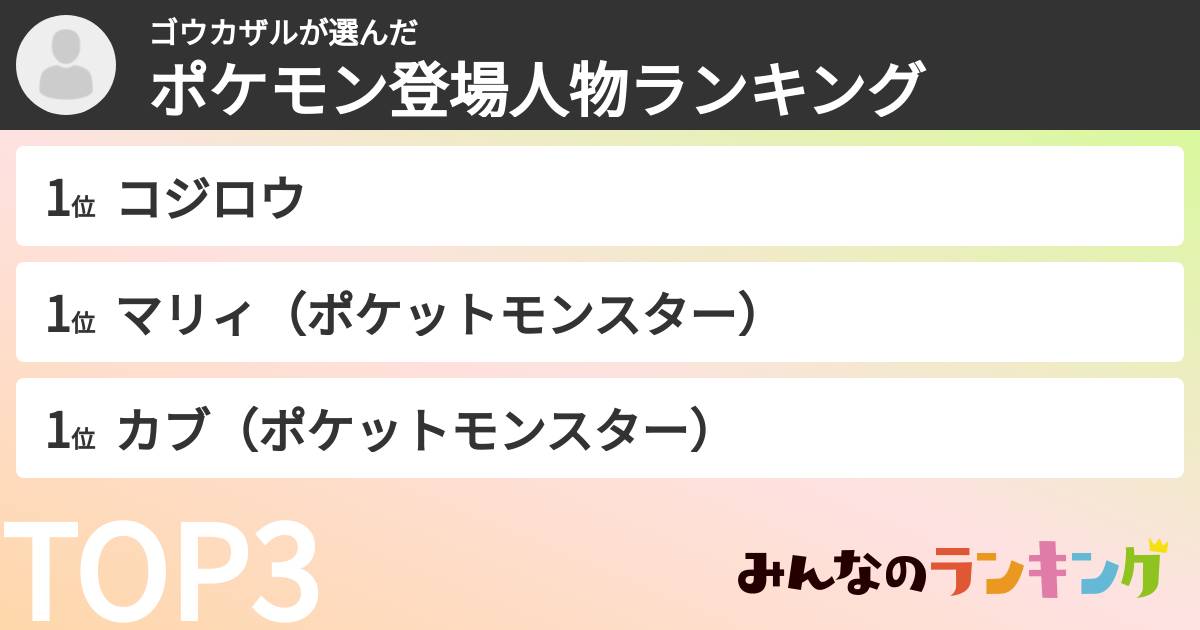 ゴウカザルさんの「ポケモン登場人物ランキング」