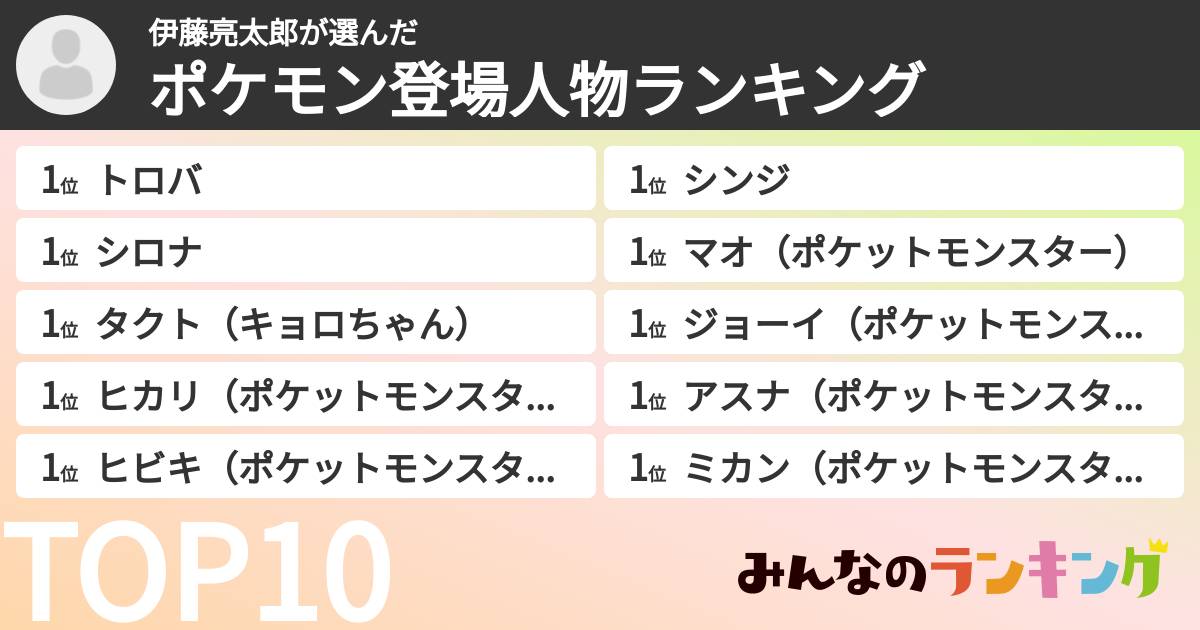 伊藤亮太郎さんの「ポケモン登場人物ランキング」