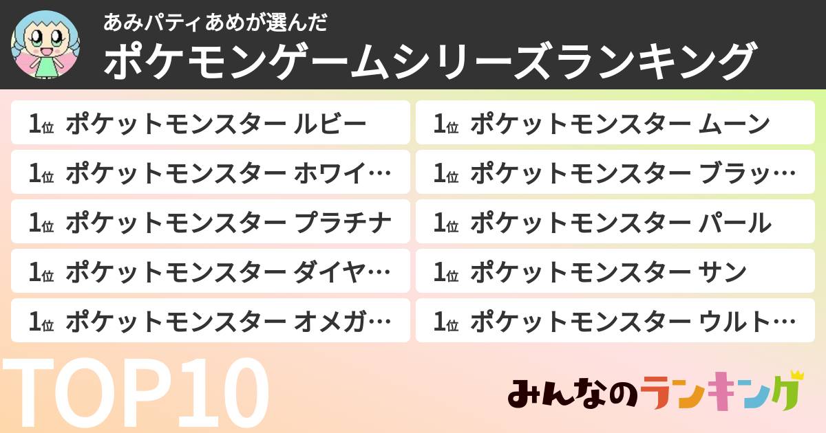 あみパティあめさんの「ポケモンゲームシリーズランキング」