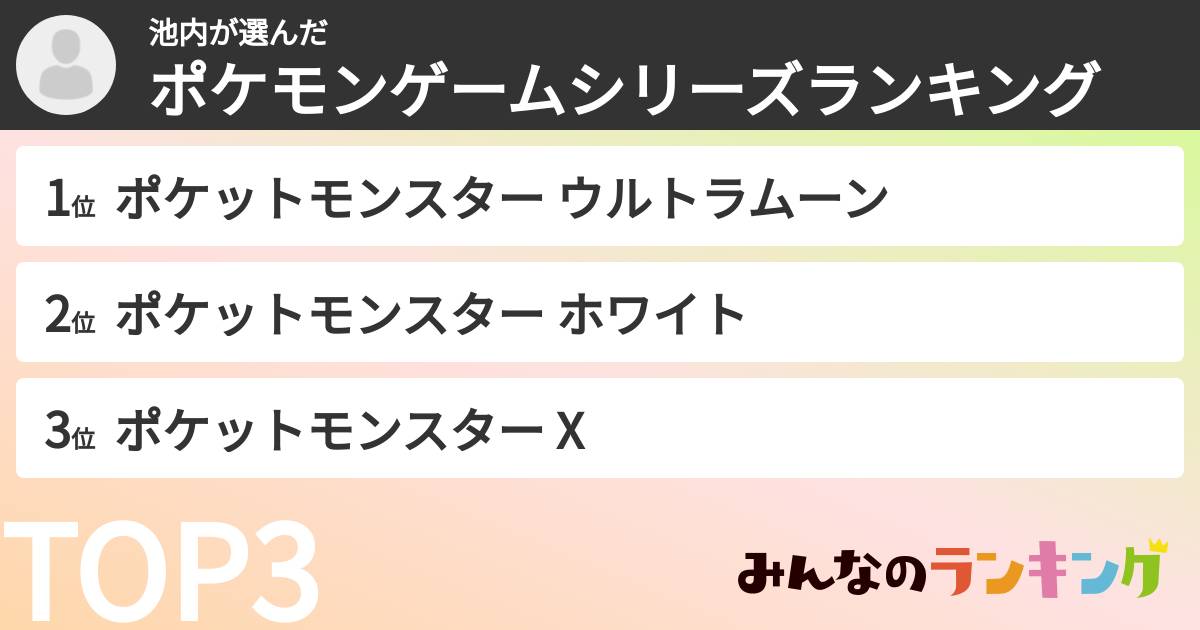池内さんの「ポケモンゲームシリーズランキング」