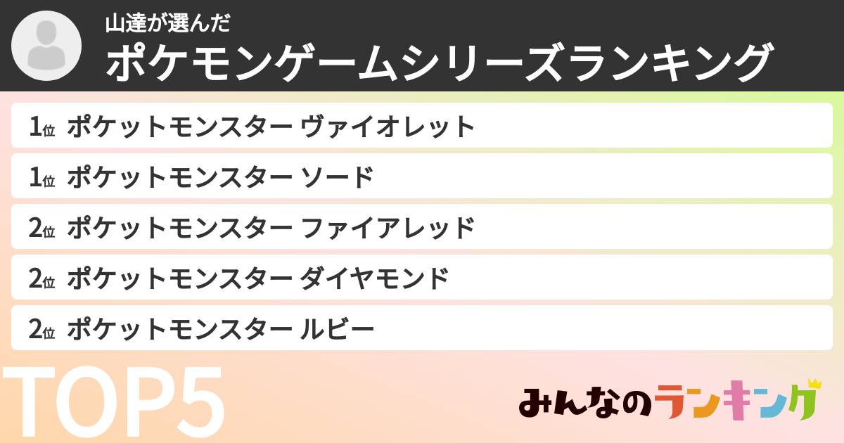 山達さんの「ポケモンゲームシリーズランキング」