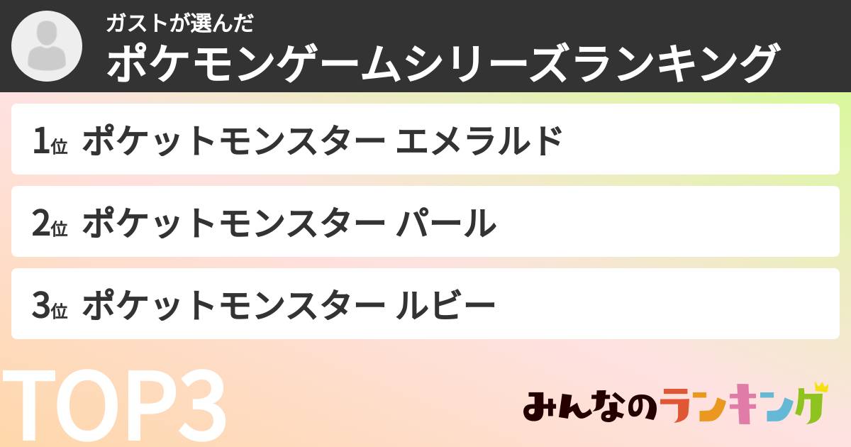 ガストさんの「ポケモンゲームシリーズランキング」