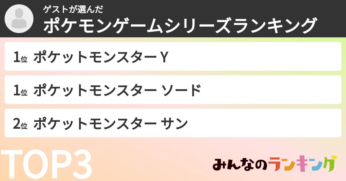 ゲストさんの「ポケモンゲームシリーズランキング」