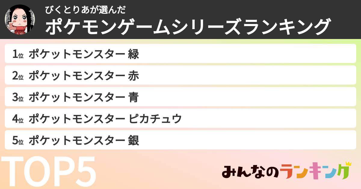 びくとりあさんの「ポケモンゲームシリーズランキング」