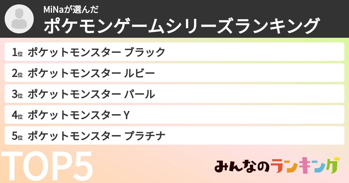 MiNaさんの「ポケモンゲームシリーズランキング」