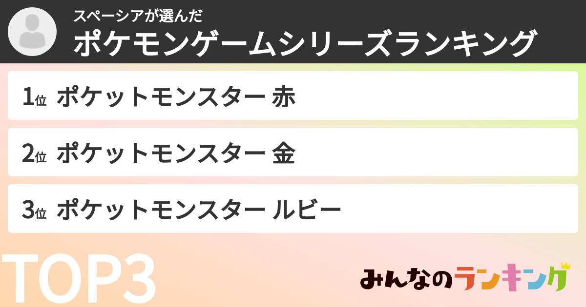 スペーシアさんの「ポケモンゲームシリーズランキング」