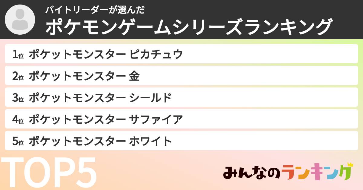 バイトリーダーさんの「ポケモンゲームシリーズランキング」