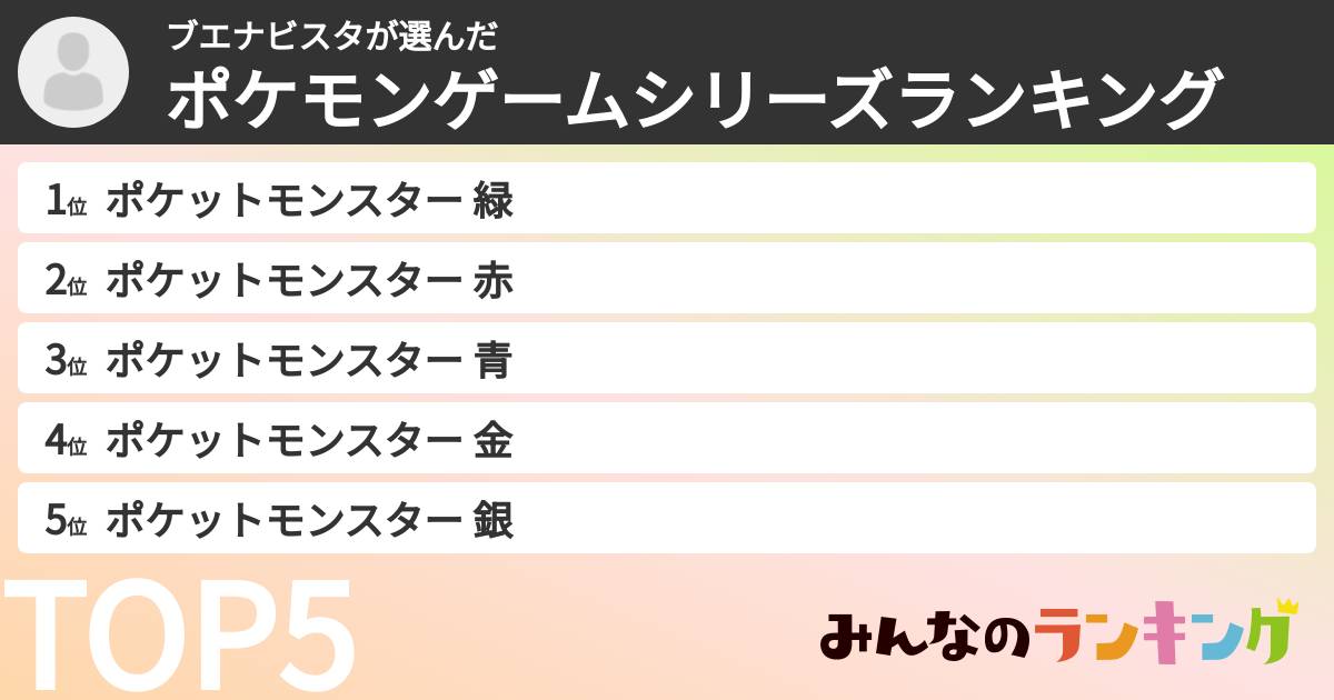 ブエナビスタさんの「ポケモンゲームシリーズランキング」