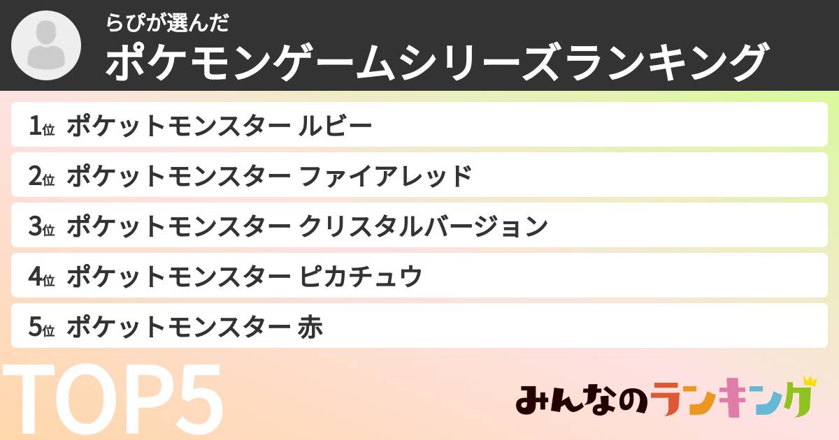らぴさんの「ポケモンゲームシリーズランキング」