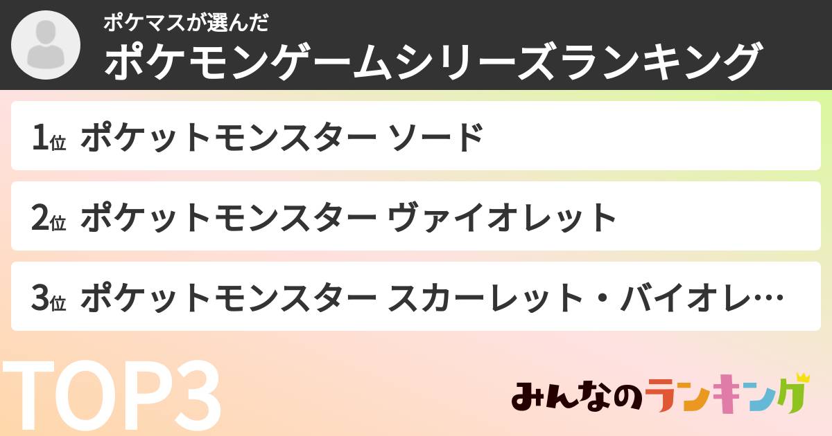 ポケマスさんの「ポケモンゲームシリーズランキング」