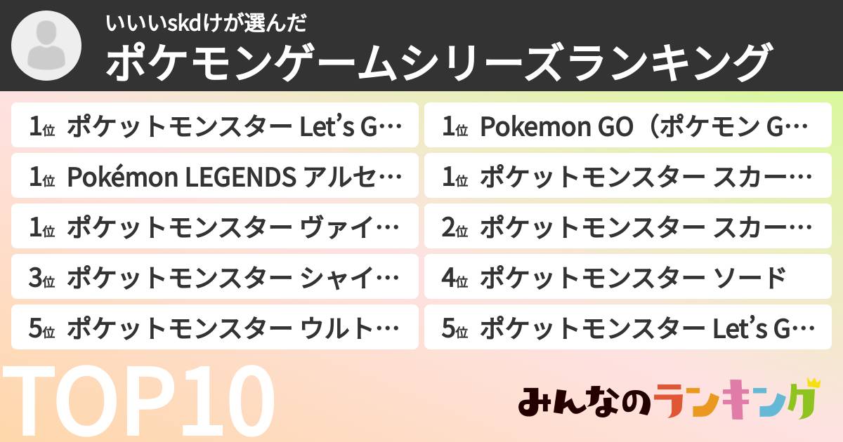 いいいskdけさんの「ポケモンゲームシリーズランキング」