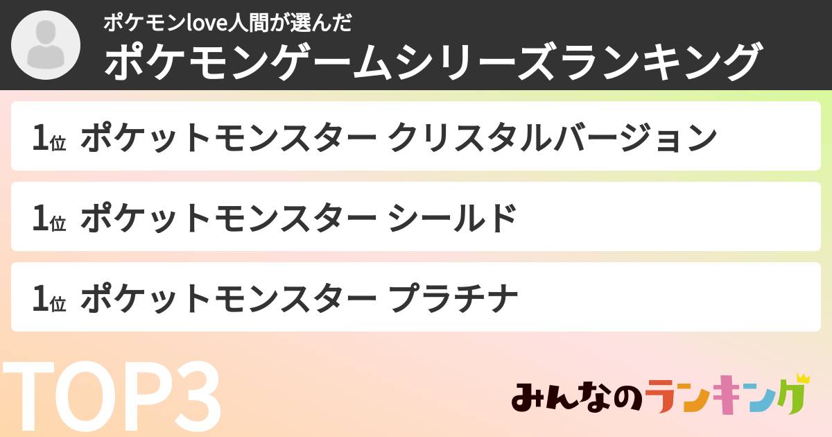 ポケモンlove人間さんの「ポケモンゲームシリーズランキング」