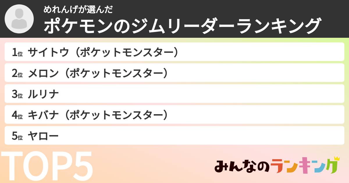 めれんげさんの「ポケモンのジムリーダーランキング」