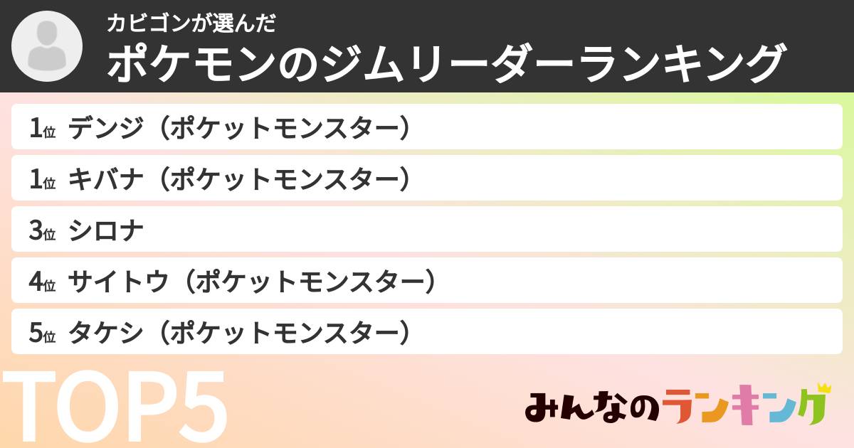 カビゴンさんの「ポケモンのジムリーダーランキング」