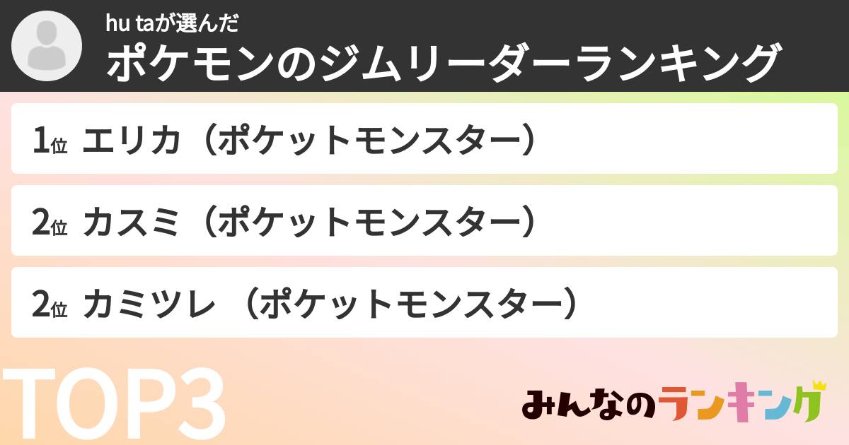 hu taさんの「ポケモンのジムリーダーランキング」
