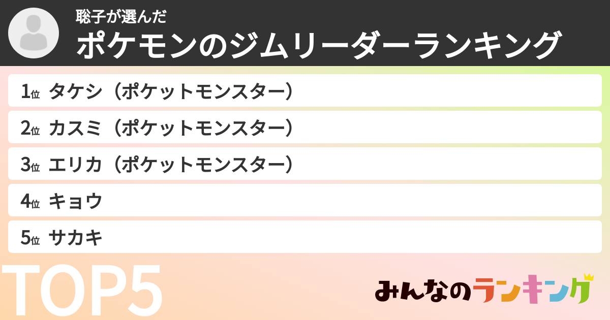 聡子さんの「ポケモンのジムリーダーランキング」