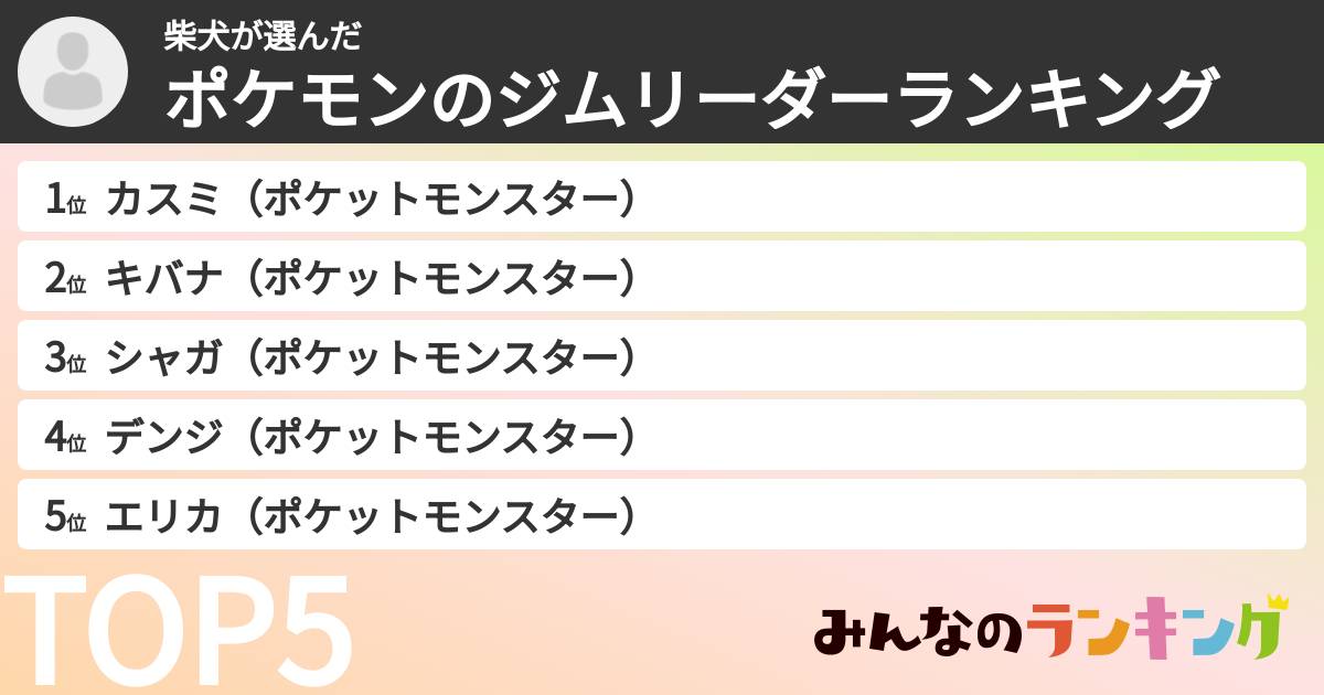 柴犬さんの「ポケモンのジムリーダーランキング」
