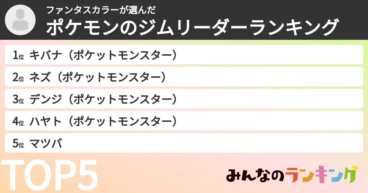 ファンタスカラーさんの「ポケモンのジムリーダーランキング」