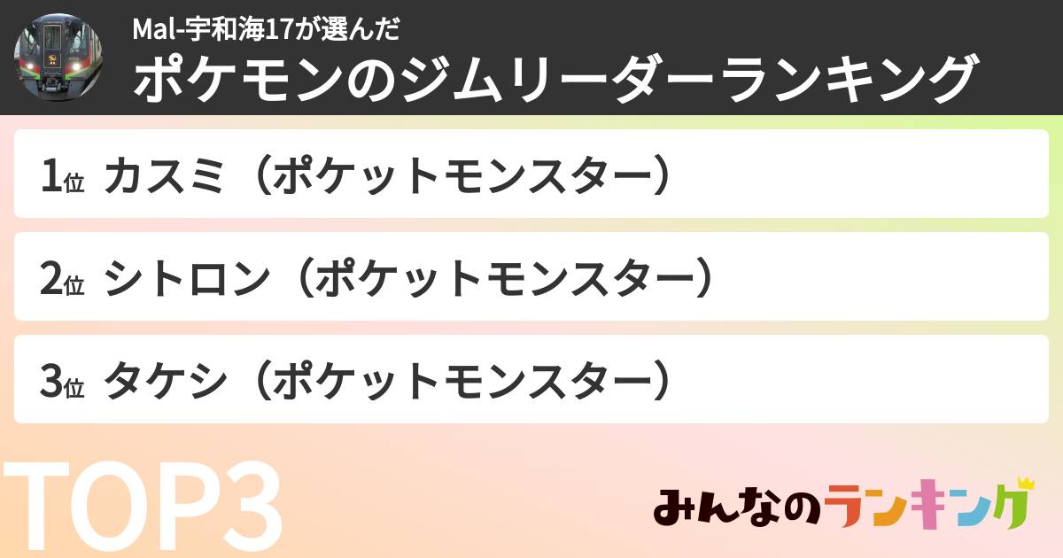 Mal-宇和海17さんの「ポケモンのジムリーダーランキング」