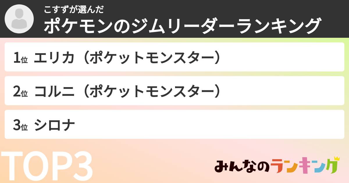 こすずさんの「ポケモンのジムリーダーランキング」