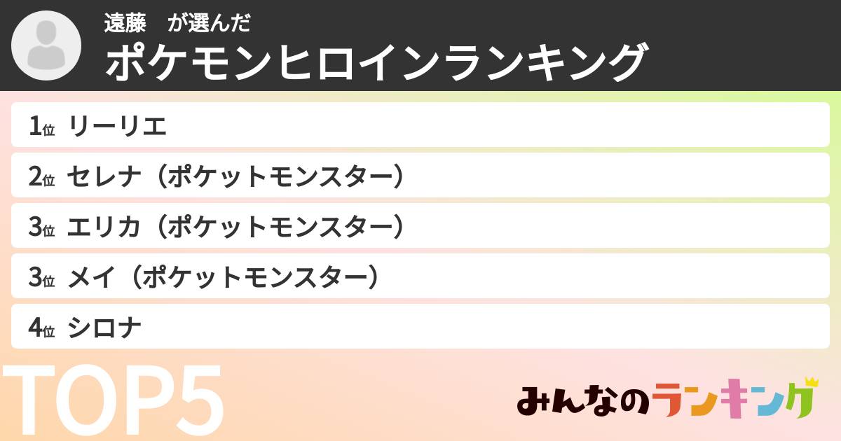 遠藤　さんの「ポケモンヒロインランキング」