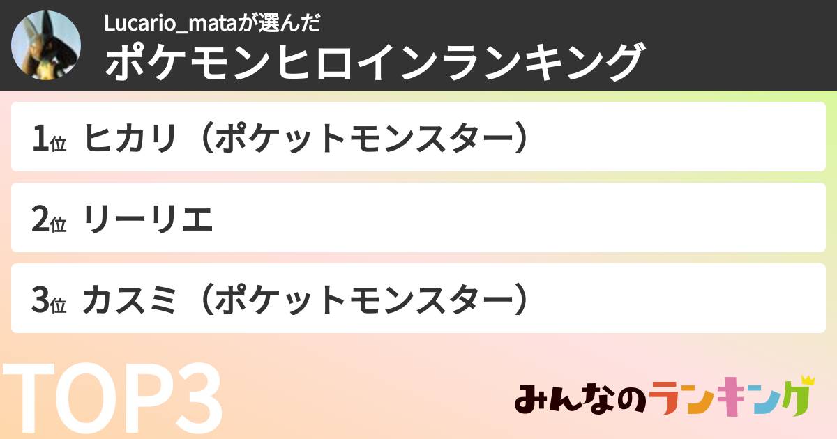 Lucario_mataさんの「ポケモンヒロインランキング」