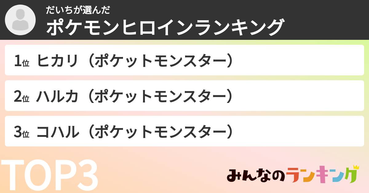 だいちさんの「ポケモンヒロインランキング」