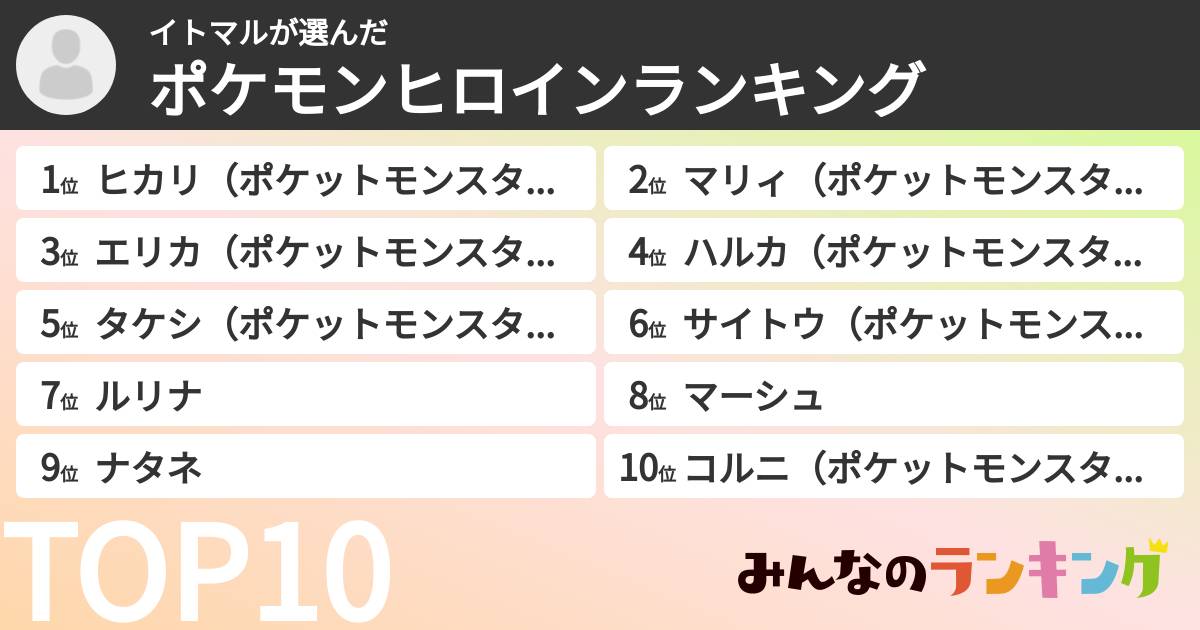 イトマルさんの「ポケモンヒロインランキング」