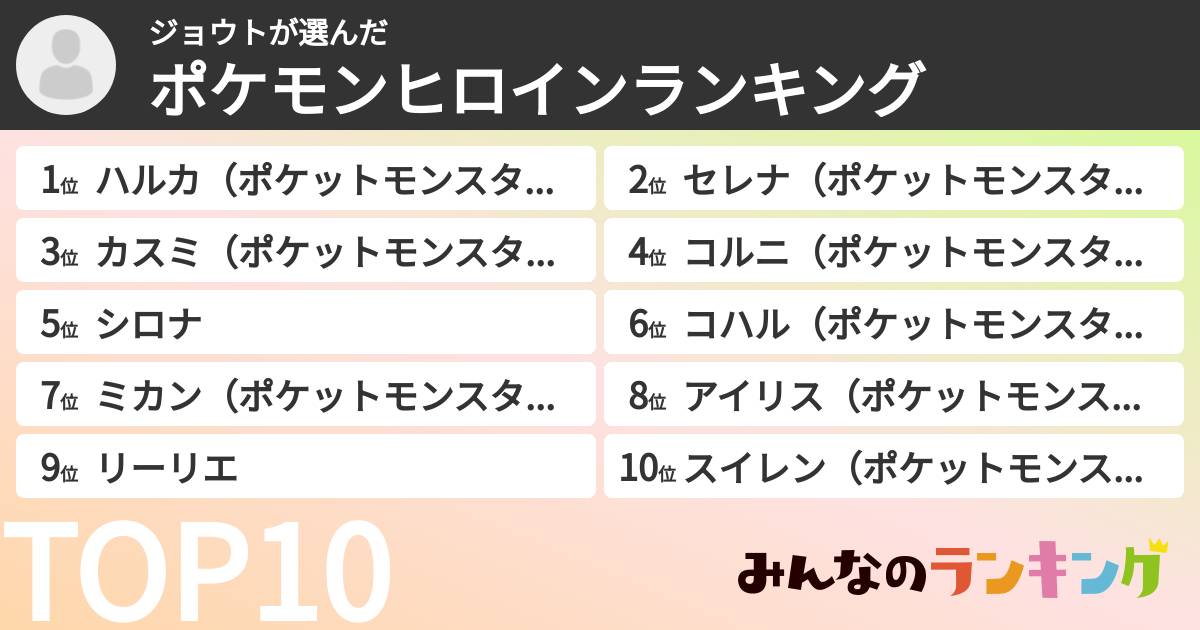 ジョウトさんの「ポケモンヒロインランキング」