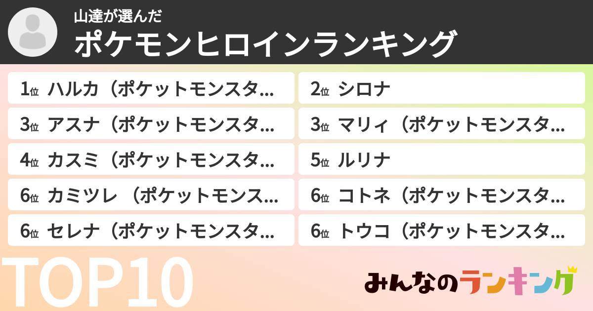 山達さんの「ポケモンヒロインランキング」