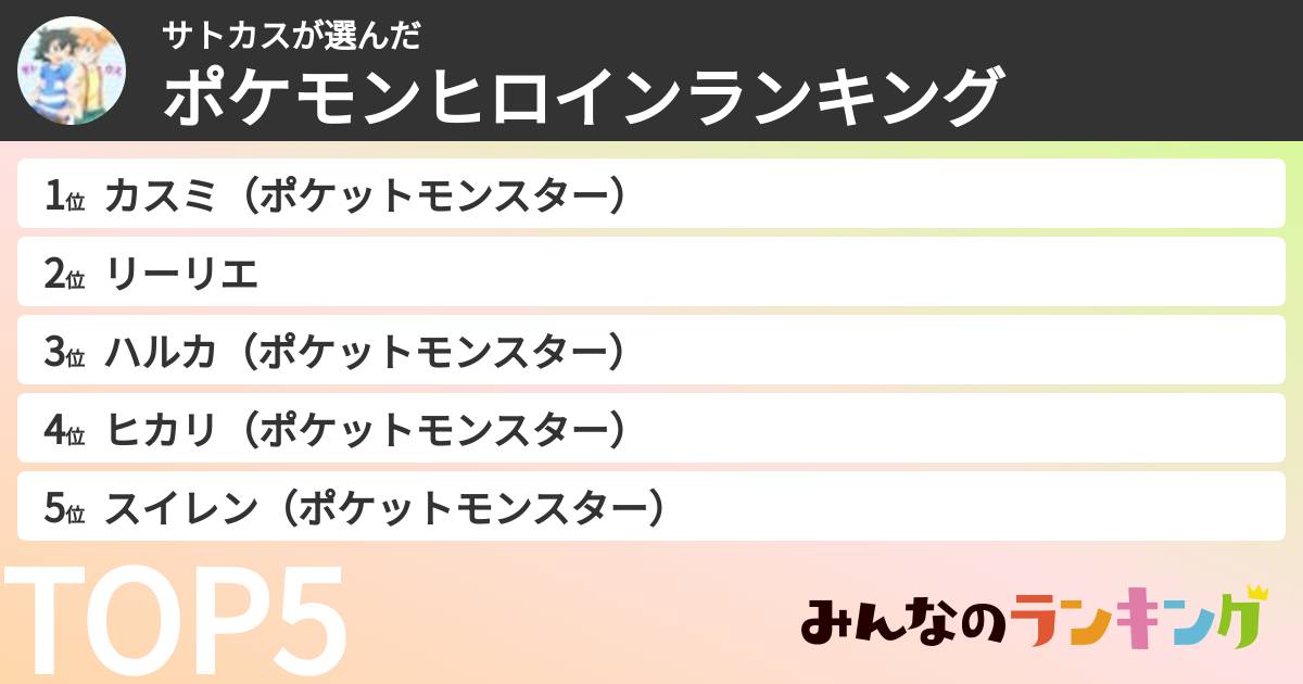 サトカスさんの「ポケモンヒロインランキング」