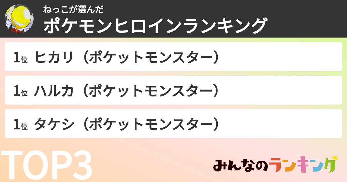 ねっこさんの「ポケモンヒロインランキング」