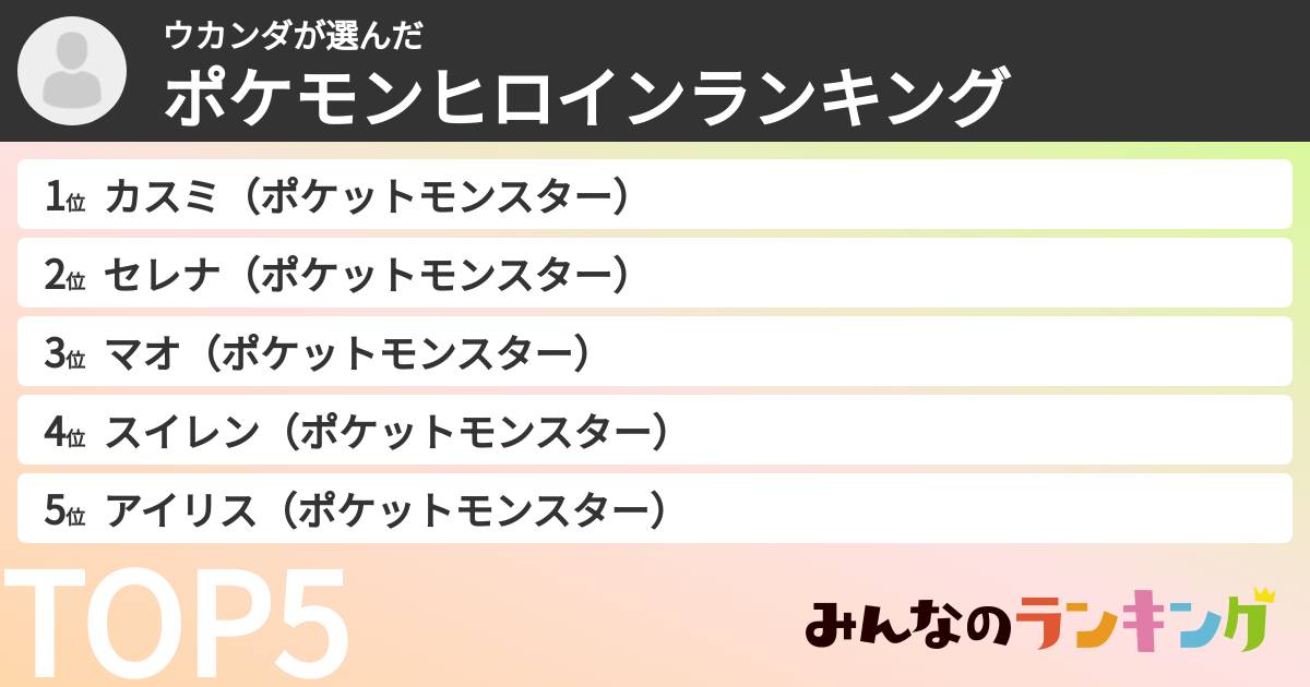ウカンダさんの「ポケモンヒロインランキング」