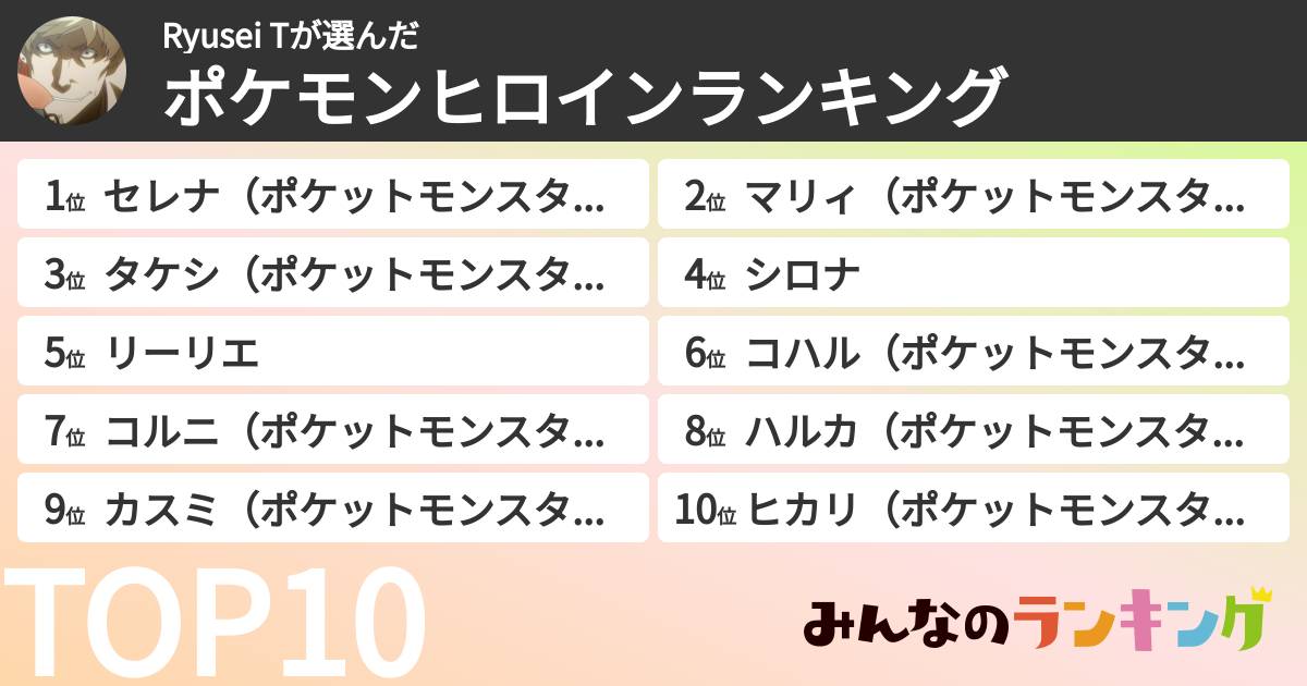 Ryusei Tさんの「ポケモンヒロインランキング」