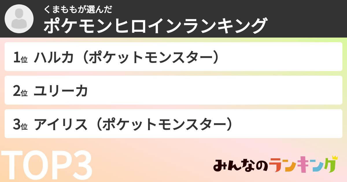 くまももさんの「ポケモンヒロインランキング」