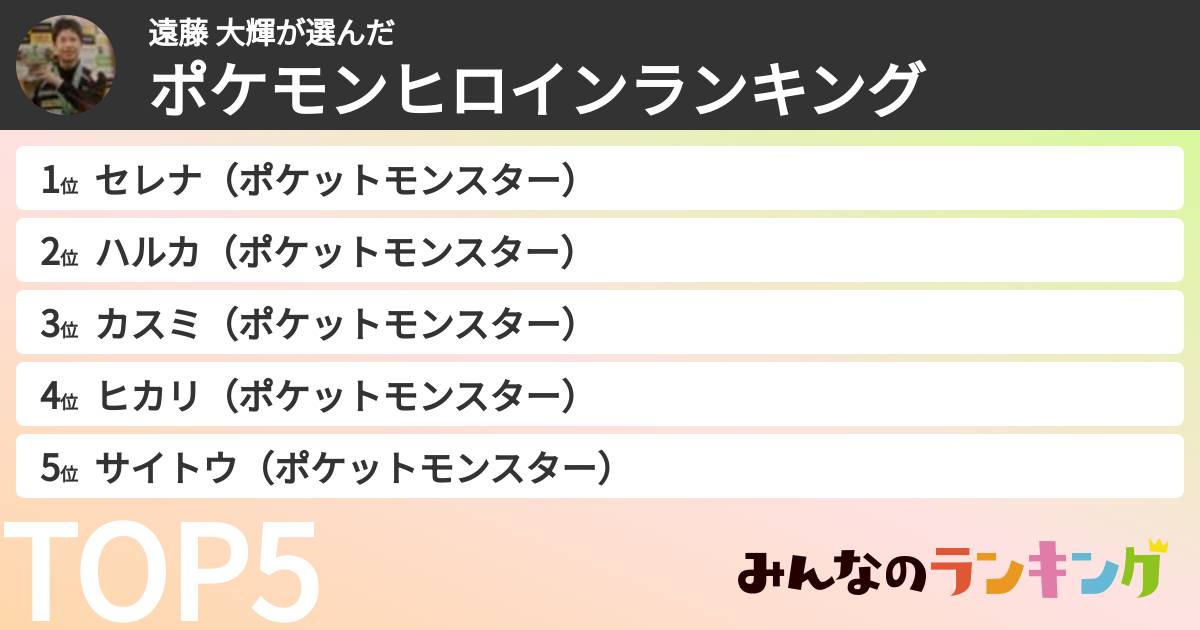 遠藤 大輝さんの「ポケモンヒロインランキング」