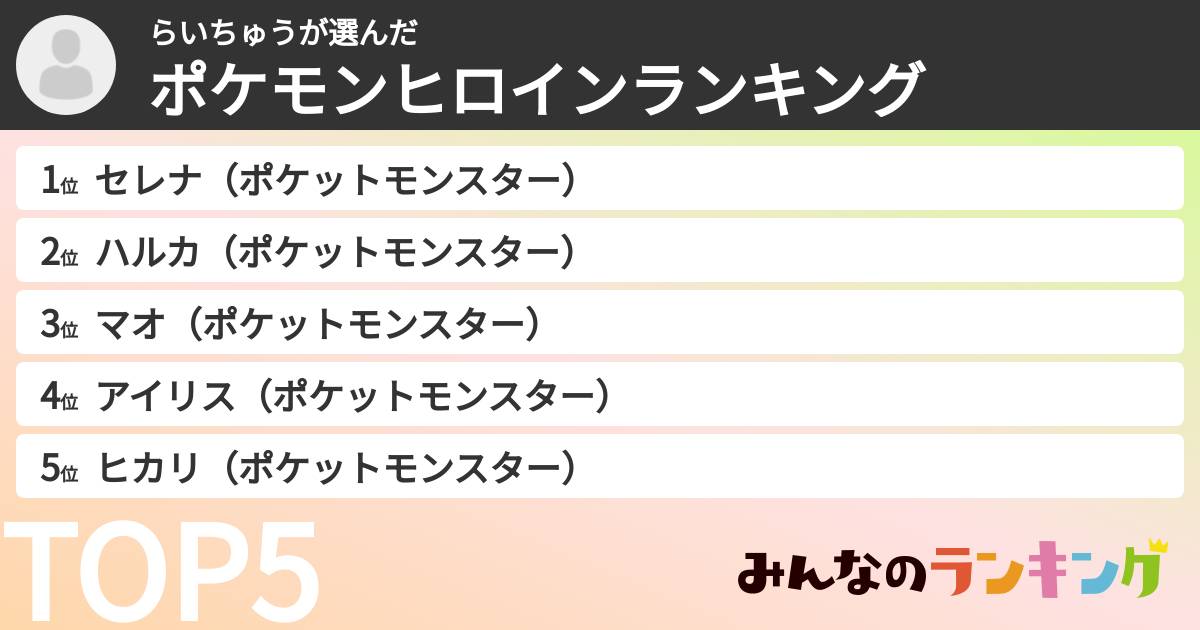 らいちゅうさんの「ポケモンヒロインランキング」