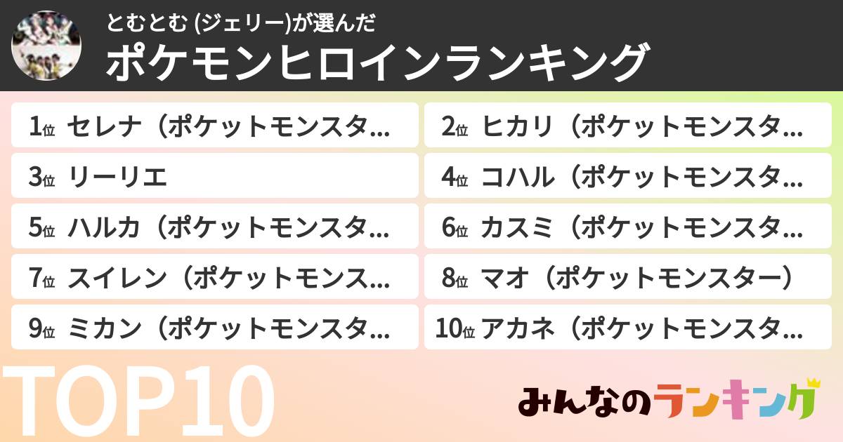 とむとむ (ジェリー)さんの「ポケモンヒロインランキング」