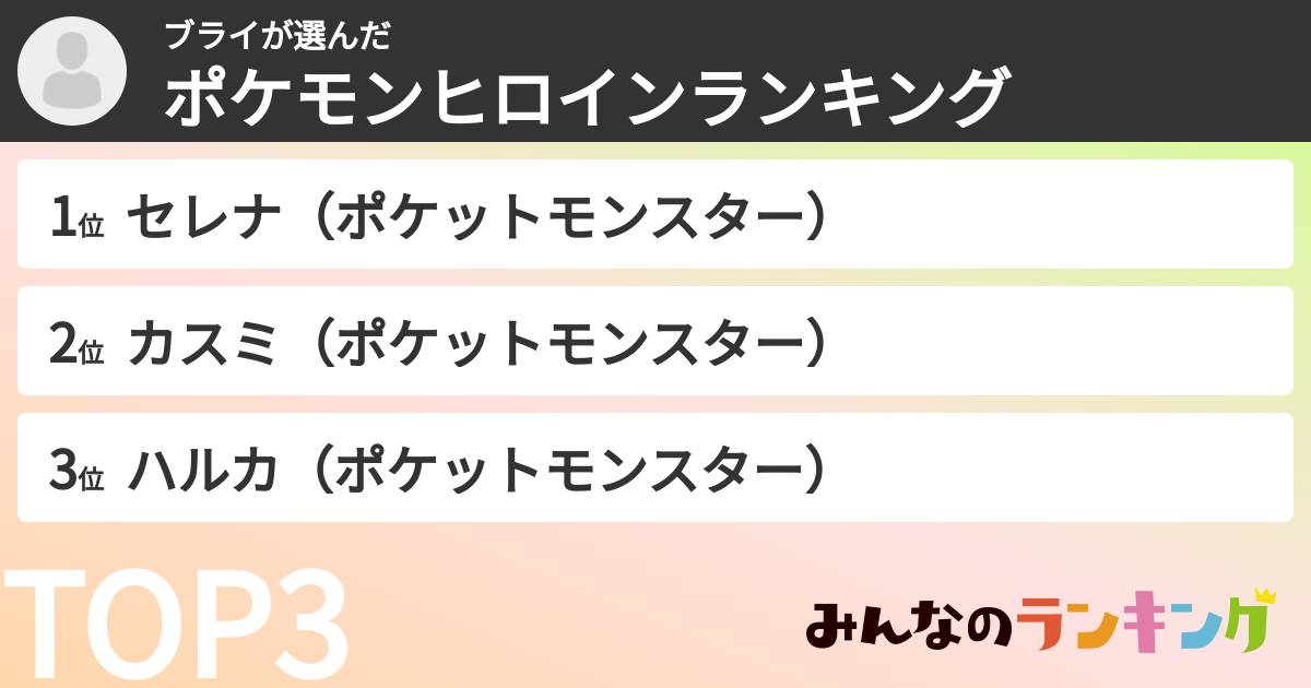 ブライさんの「ポケモンヒロインランキング」