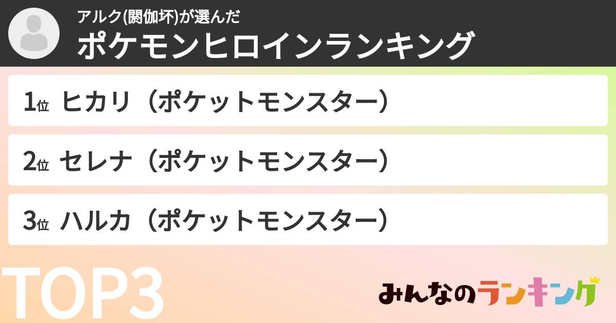 アルク(閼伽坏)さんの「ポケモンヒロインランキング」