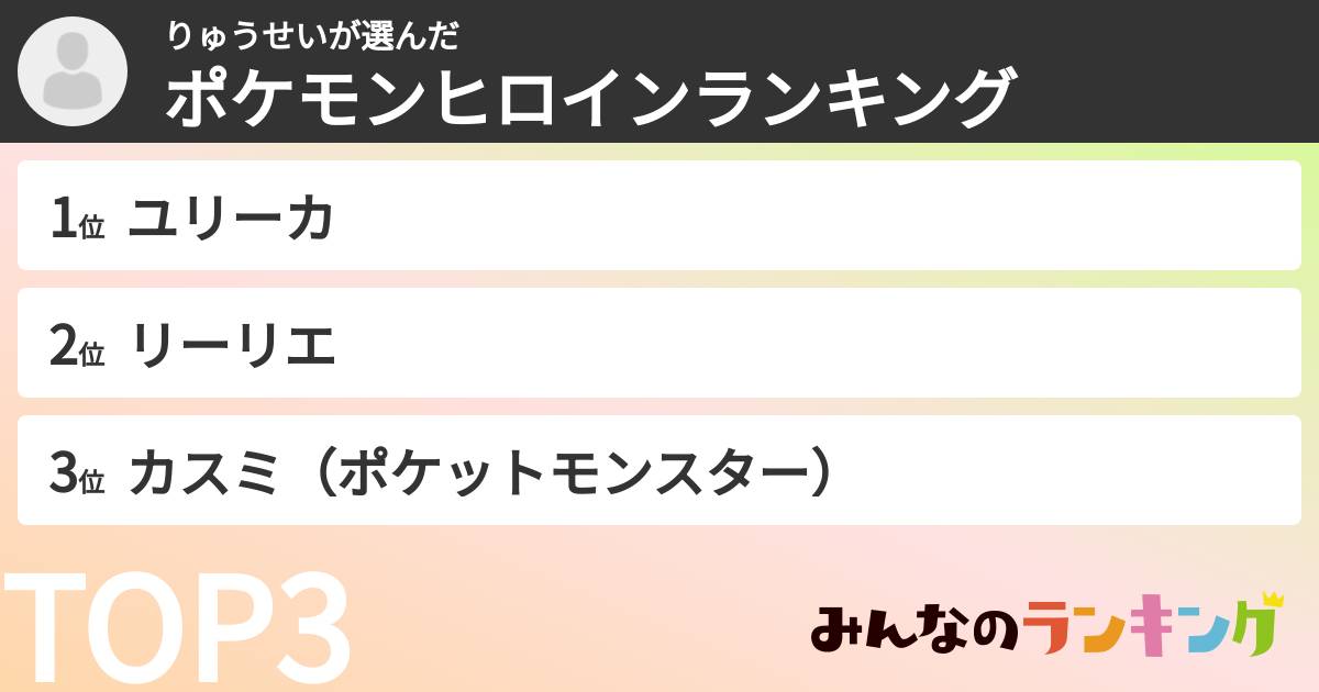 りゅうせいさんの「ポケモンヒロインランキング」