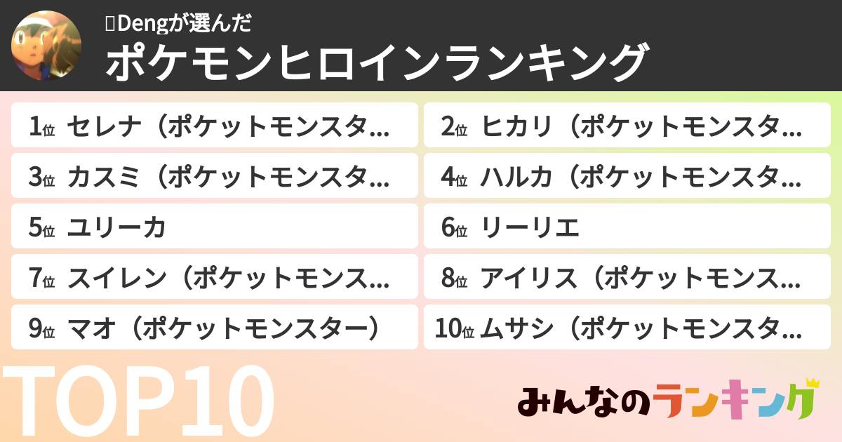 邓Dengさんの「ポケモンヒロインランキング」