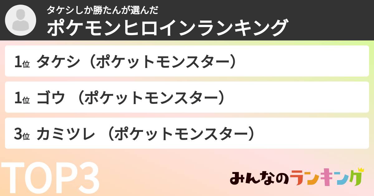 タケシしか勝たんさんの「ポケモンヒロインランキング」